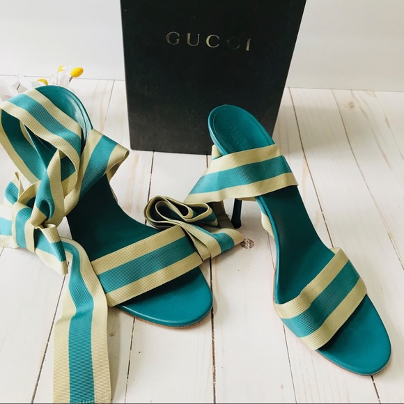 Authentic GUCCI Gross Grain Ribbon Tie-up Sandals  Size 9 - Picture 3 of 8